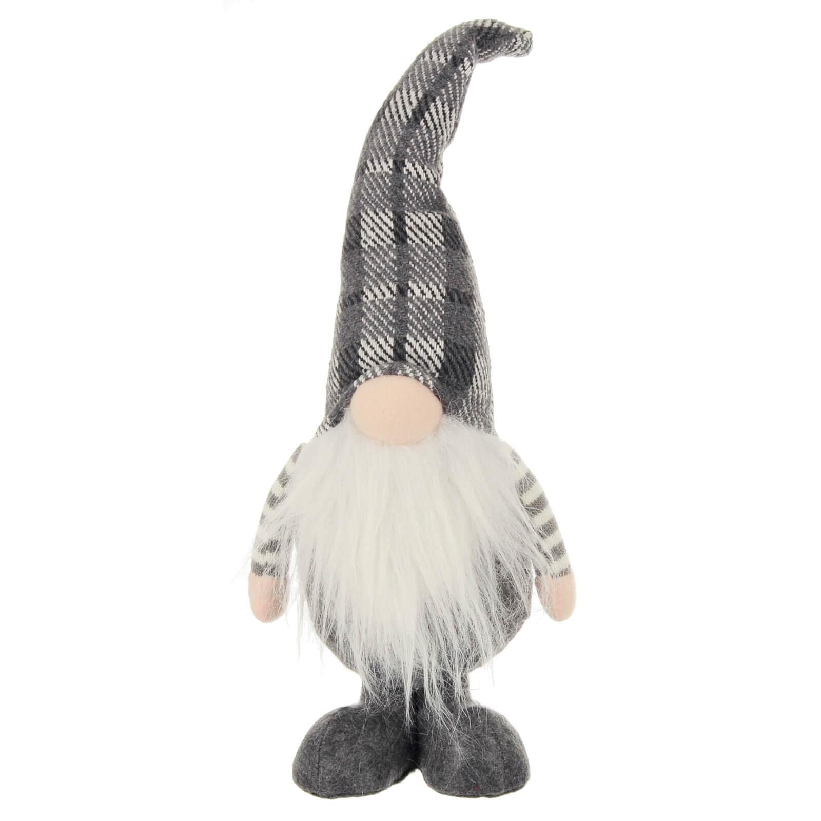 Mr Crimbo Grey Hat Christmas Gonk Figure Grey White Tartan Fabric Decoration 41Cm - Grey