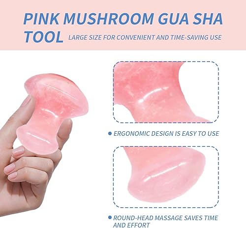Miniatura 5 de Seta Gua Sha Natural Cuarzo Rosa Aventurina Gua Sha Hongo Masajeador Facial Piedra para Ojos Cuello Belleza Spa Masaje Relajante Piedra Masaje