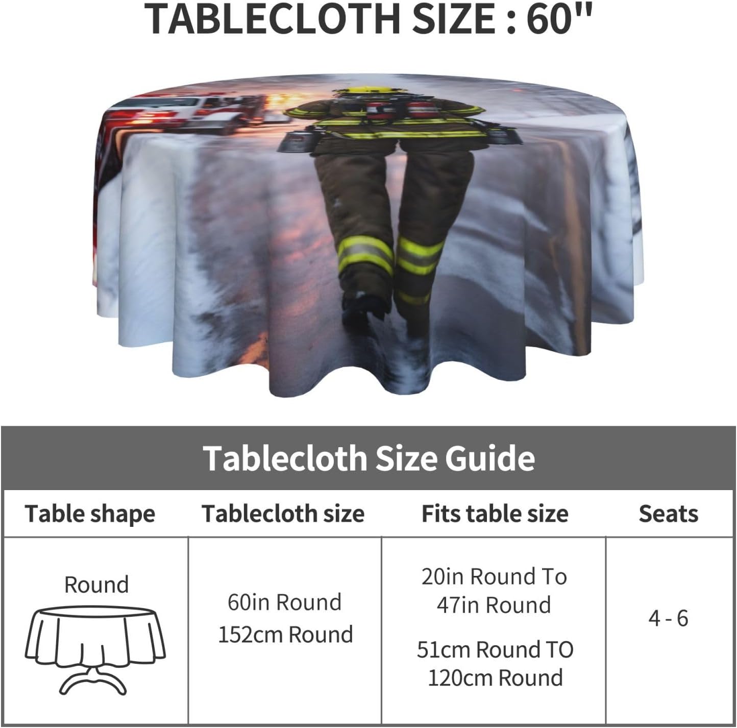 Firefighter Fireman Flame Print Wrinkle Free Dining Table Cover for Birthday Party Farmhouse Tablecloths Up to 60 x 60 Inches