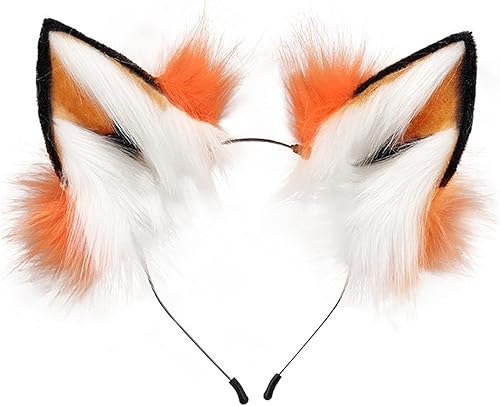 QinRuan Orejas largas de piel de gato de zorro para el pelo de lobo anime, disfraz de cosplay de Halloween