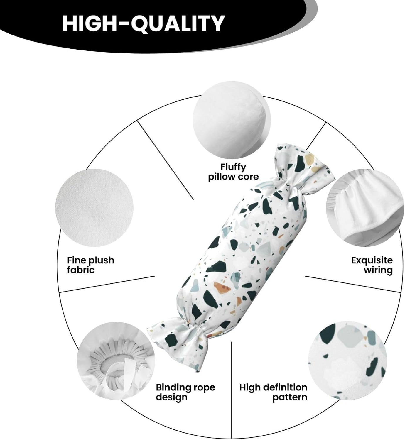 テラゾー マーブル パステルプリント キャンディ 円柱 実用的な枕 万能 快適 寝室 リビングルーム 旅行