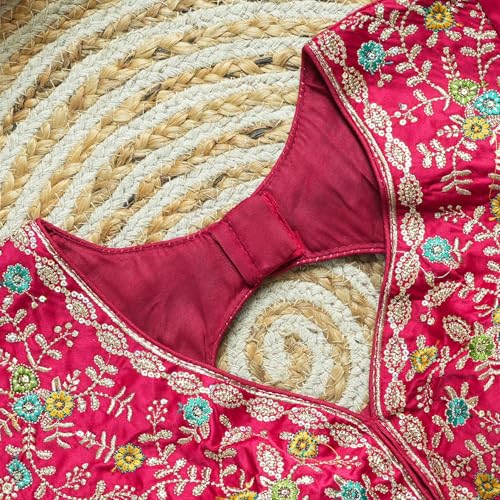 Image of Sangam Prints Women's Gracefull Pink Satan Silk Free Size Stitched Blouse with Traditional Embroidery Work
