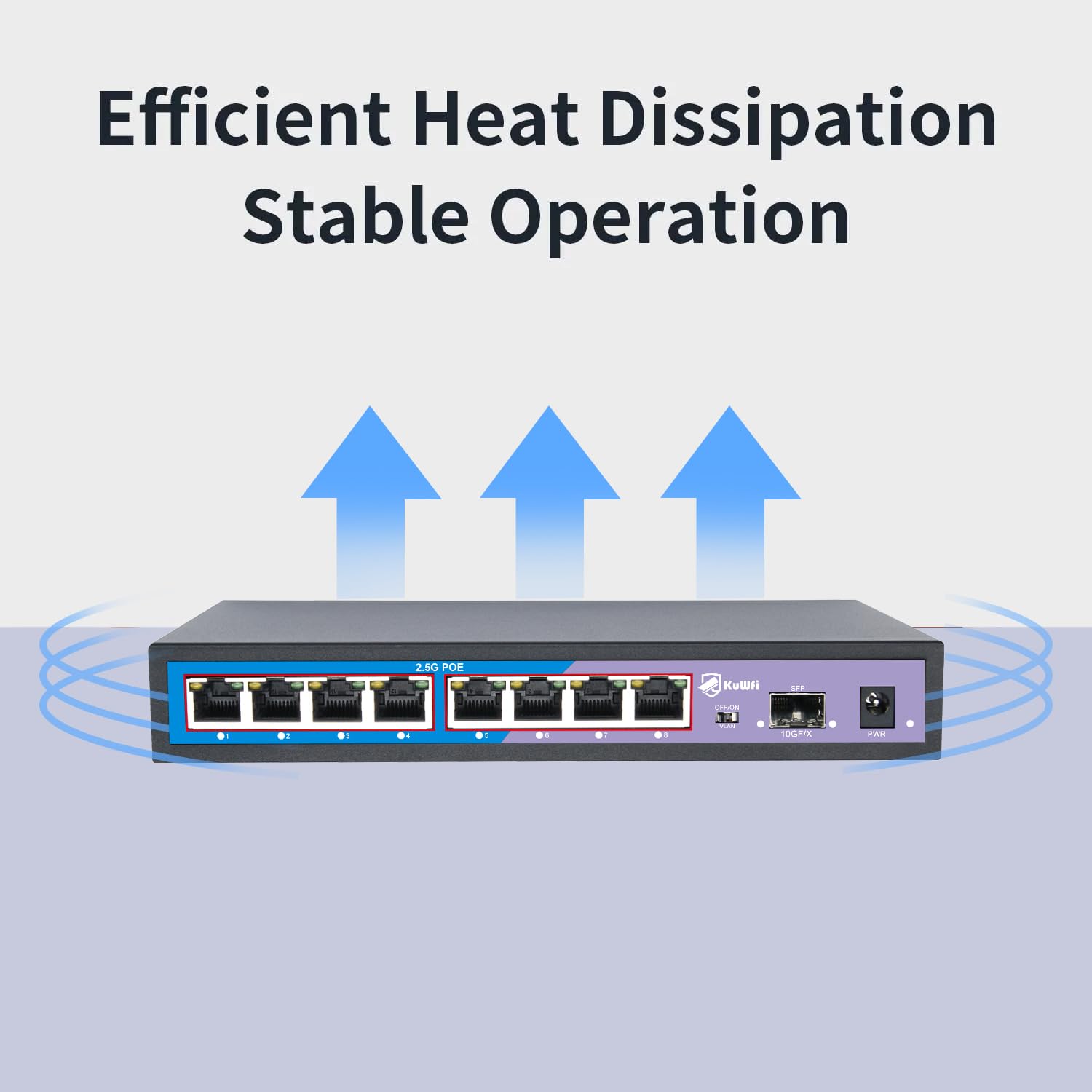 KuWFi HG0801-P Switch POE 2.5 Gigabit 8 Ports, 1 SFP Port 10G, 60Gbps 8 Ports Ethernet 2.5G, Plug & Play, Desktop oder Wand, ideal für IP/AP WiFi Überwachung, Büro, Schule, Krankenhaus