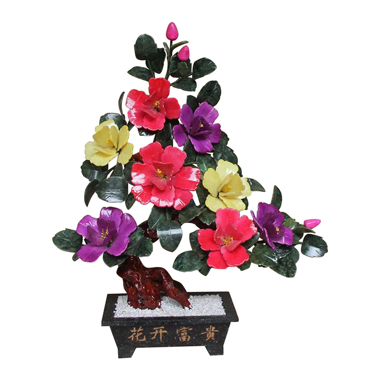 IUokLU Artificial Bonsai Feng Shui Tabletop Bonsai Tree with Jade Stone Flower Money Tree Artificia Flower Jade Bonsai for Home Office Decor for Home Office