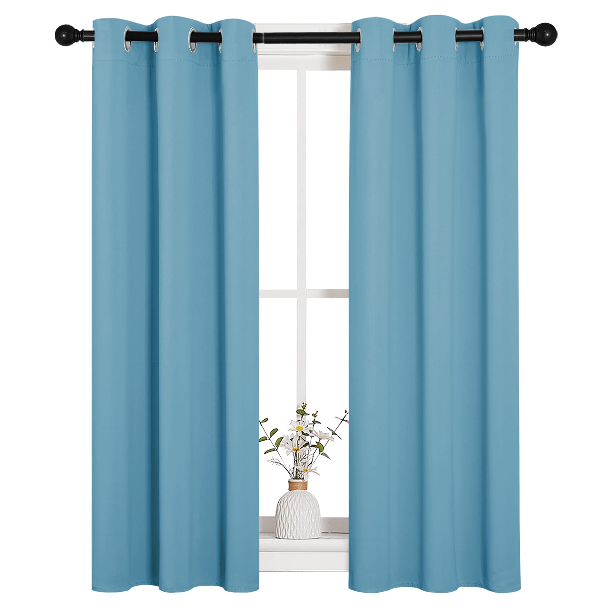 NICETOWN Thermal Insulated Curtains Blackout Draperies, Window Treatment Solid Grommet Room Darkening Drape Panels for Bedroom (Teal Blue, Set of 2,