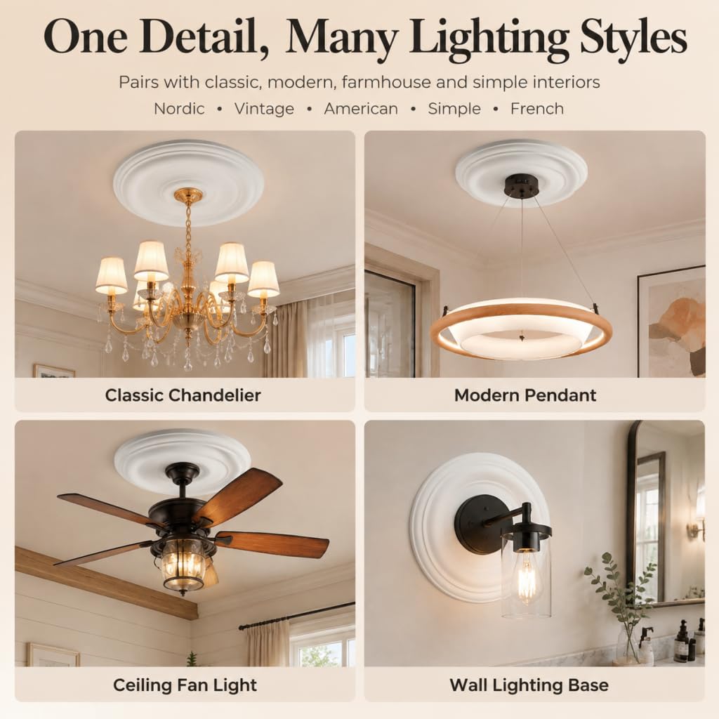 Wealrit White Decorative Round Ceiling Medallion 1PCS, 12" OD — Amazon image 5