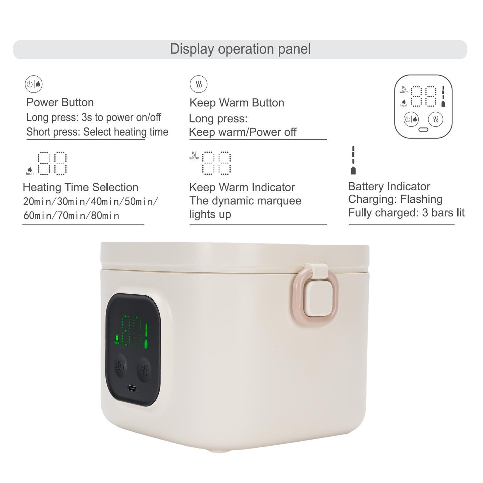 Cosiki Boîte à Déjeuner électrique sans Fil pour Enfants, Boîtes à Déjeuner Chauffées à Piles avec Doublure Amovible, Chauffe-plats Portable en Acier Inoxydable de 500 Ml pour les Tout-petits