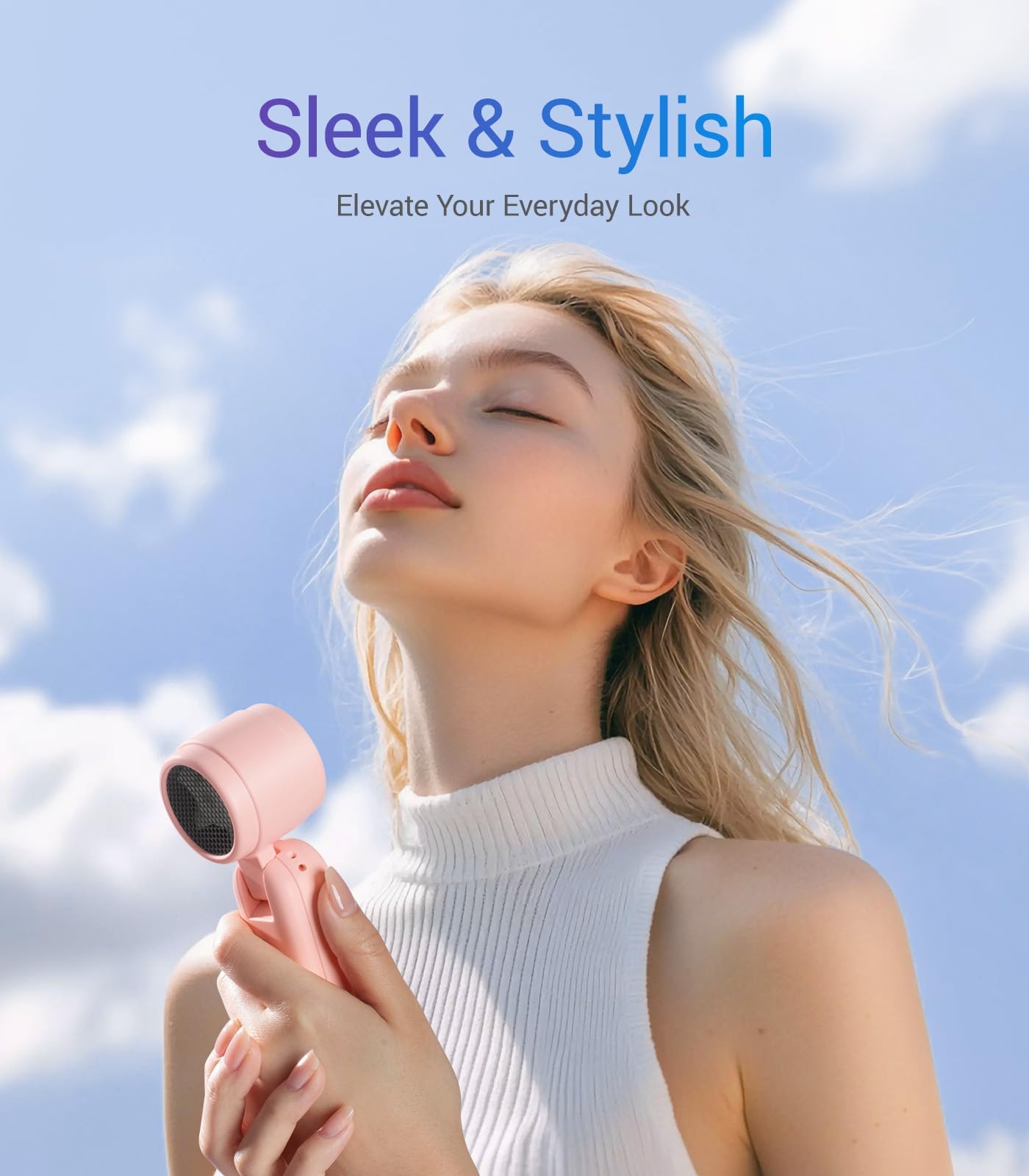 Diveblues Ventilatore Portatile a Mano 3 in 1, Mini Turbo Ventilatore USB Ricaricabile con Batteria da 4000mAh, 5 Velocità e fino a 12H di Raffreddamento, Viaggio, Ufficio, Esterni