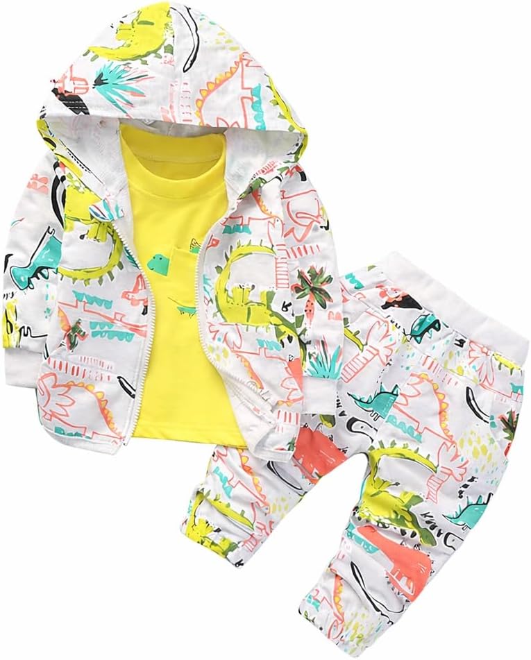 Boy's Cotton Printed Hoodie Sweatshirt with Joggers in White Baby Boys Clothing Set
