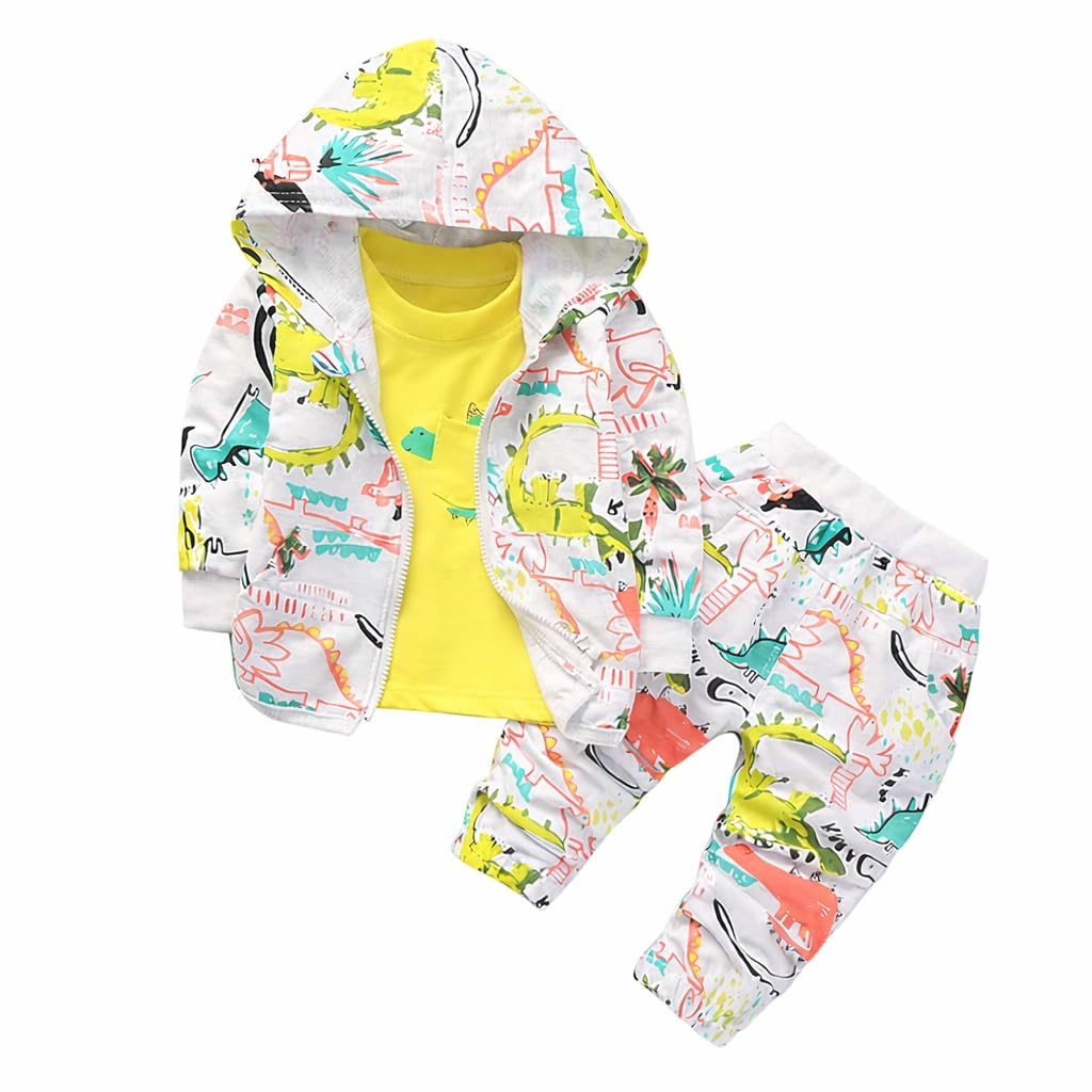 Boy's Cotton Printed Hoodie Sweatshirt with Joggers in White Baby Boys Clothing Set