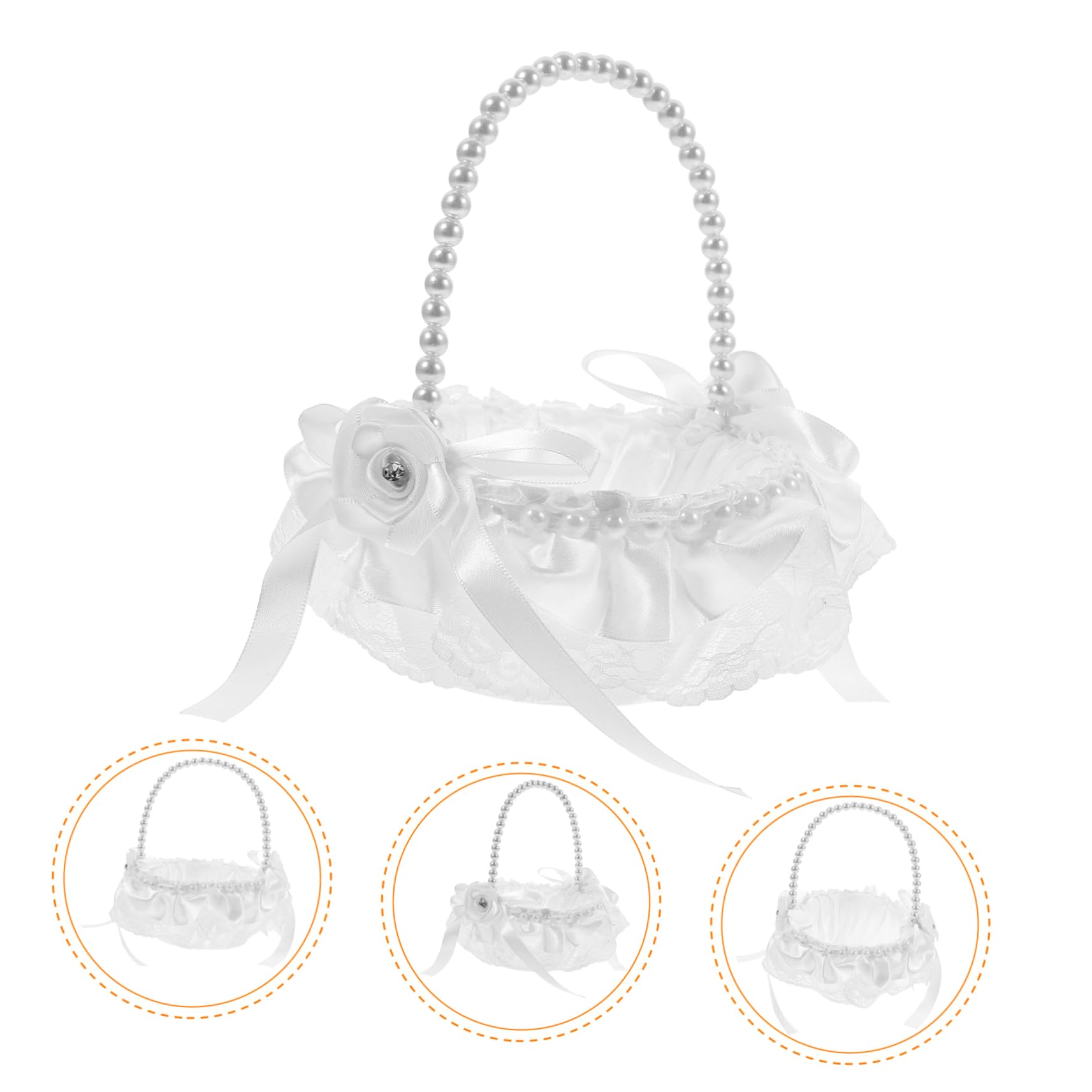 Alipis 4pièces Panier Fleuri Dentelle Romantique Pour Demoiselle Honneur Panier à Bonbons Élégant Avec Poignée Perles Pour Mariage Décoration De Cérémonie Et Transport De Fleurs