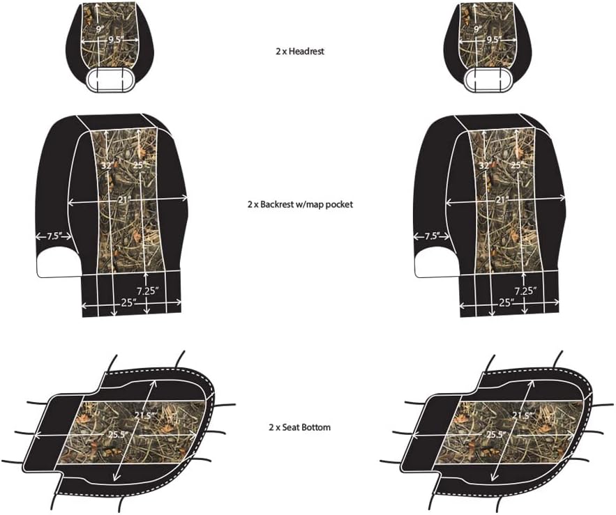 CarsCover Custom Fit 2009-2016 Dodge Ram 1500 2500 3500 Pickup Truck Wetsuit Neoprene Car Front Seat Covers Camo and Black Sides Driver & Passenger Cover Real Maple Forest Tree Leaf Camouflage Covers
