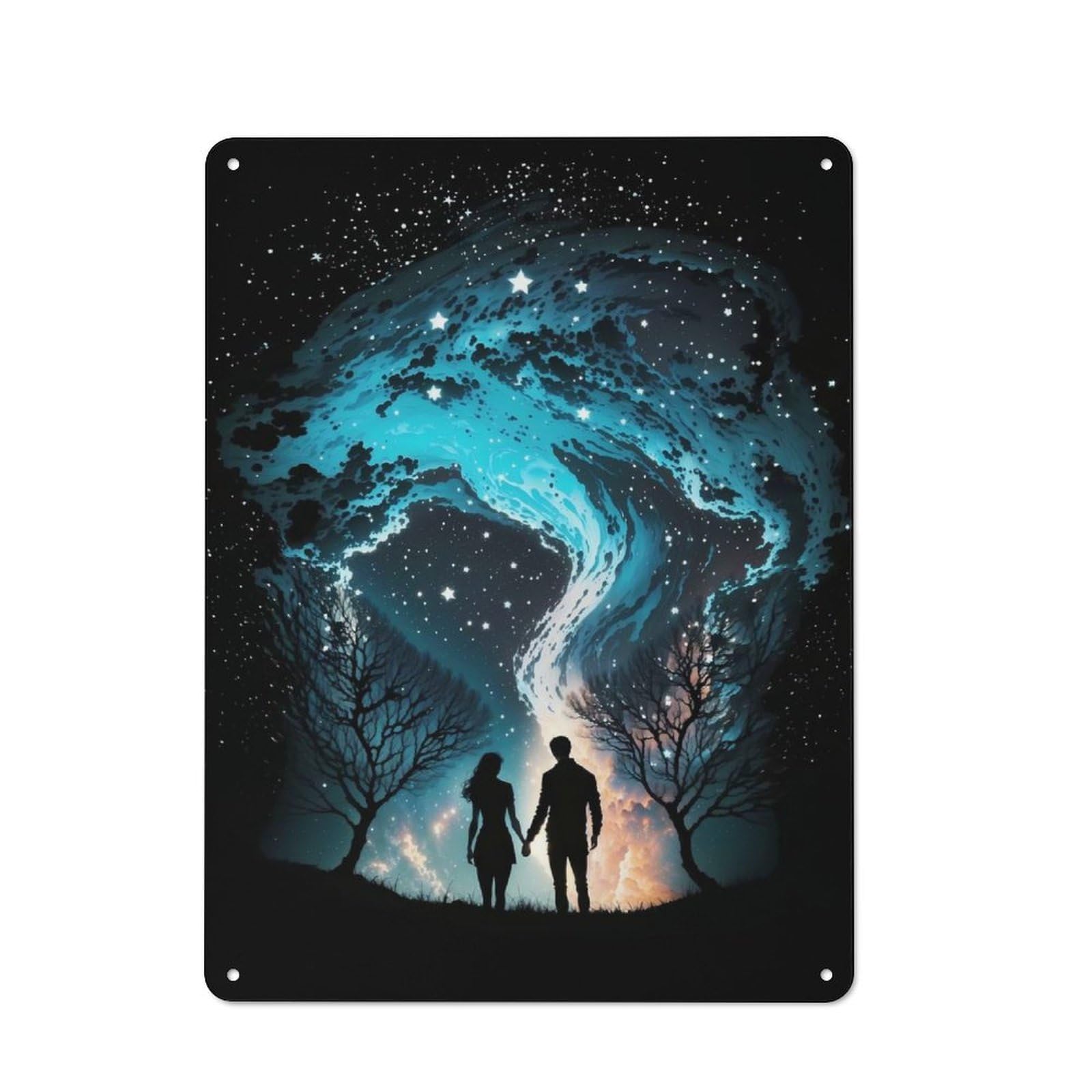 Junmoney Style-16 Bistro Style Starry Night Couple Tin Wall Sign 40X30cm, Shop Wall Decor For Takeaway, Bar, Kitchen Or Counter Area