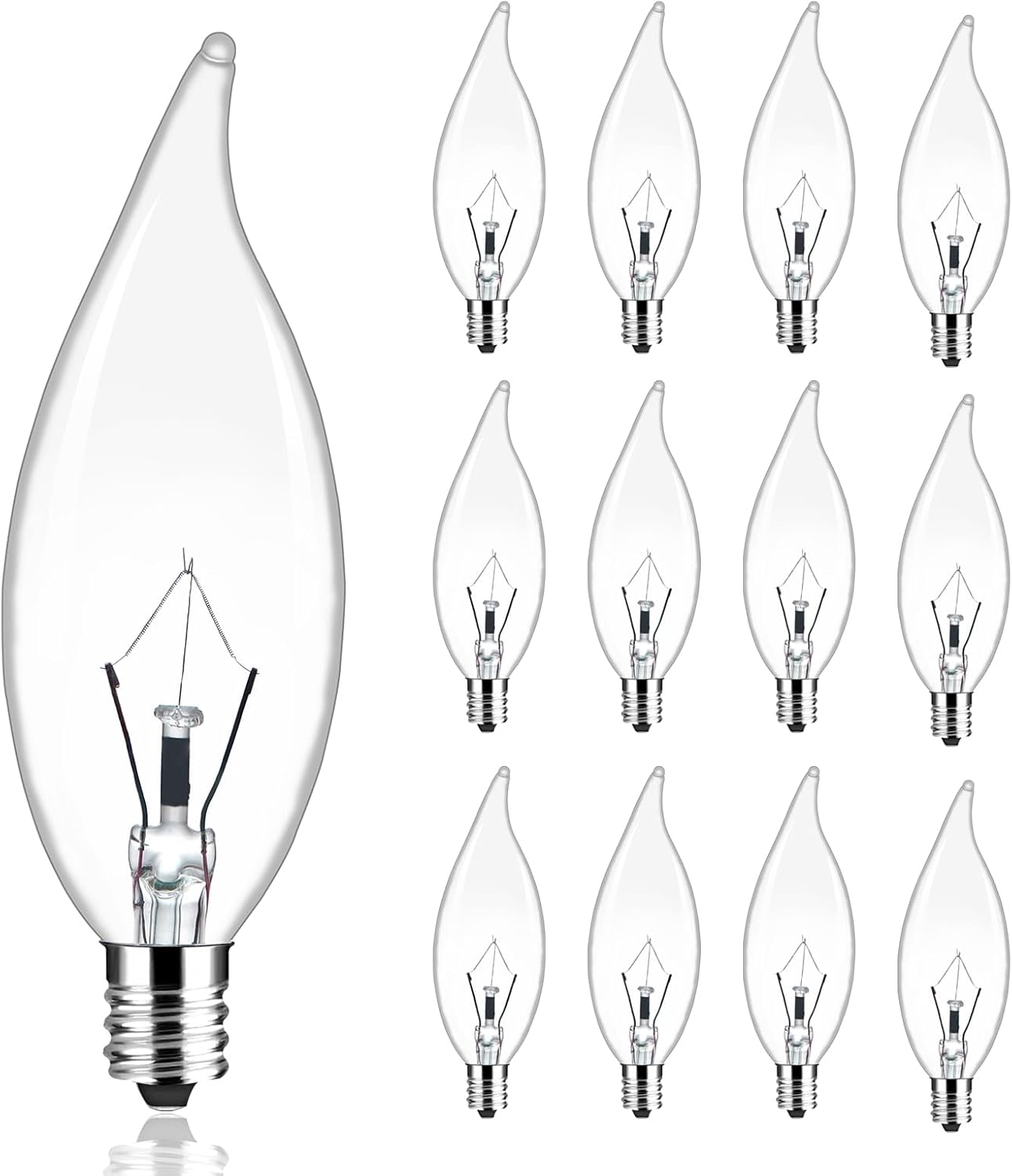 Brtstiun 12-Pack E12 Candle Light Bulbs 40W Warm White, CA10 Dimmable Chandelier Light Bulbs for Ceiling Fan, Pendants or Outdoor