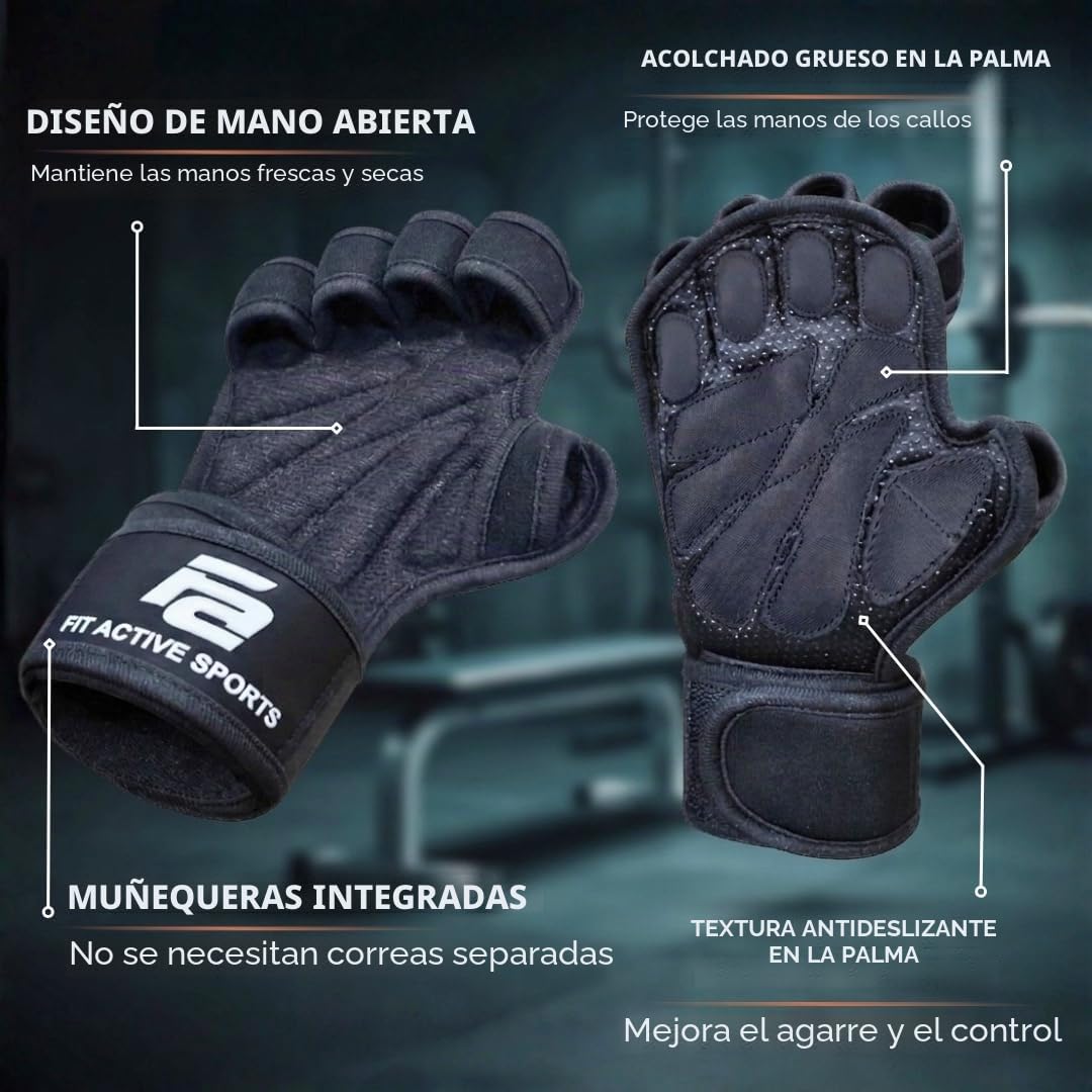 Guantes para levantamiento de pesas, transpirables, con muñequeras, protección completa de la palma, agarre extraIdeales para dominadas, entrenamientos de cross, fitness, entrenamiento diarios y levantamiento de pesas.Unisex.