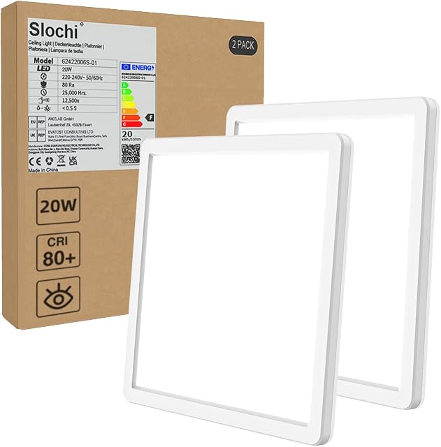 [2 Pack] Bathroom Lights Ceiling, LED Ceiling Lights 20W 1950LM,Waterproof Bathroom Lights, 5000K Daylight White, Modern Square Flush Ceiling Light for Kitchen Hallway Living Room Bedroom Office