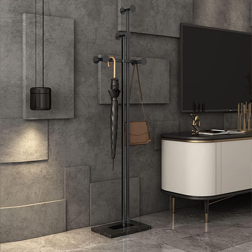 LITFAD Glam Metallic Hall Tree Hooks Design Modern Coat Rack Floor Standing Hanger for Living Room Bedroom Entryway - 15" L x 10.2" W x 66.9" H Black