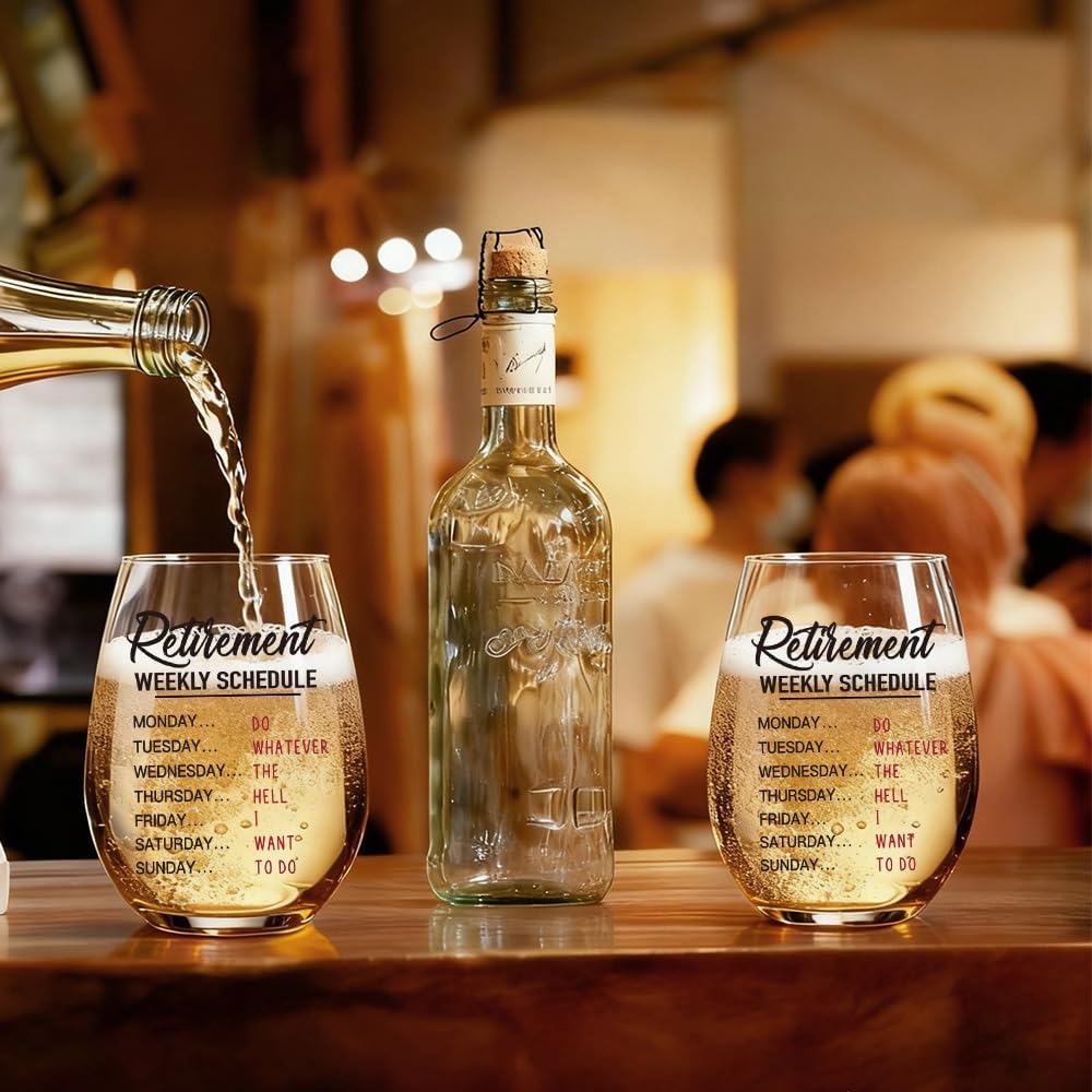 Funny Retirement Gifts for Women, Retirement Weekly Schedule Wine Glass Humor Happy Retire Gift, Colleague Leaving Work Going Away Gifts, Retiring Gift for Coworker Boss Friends Mom Grandma - Image 4