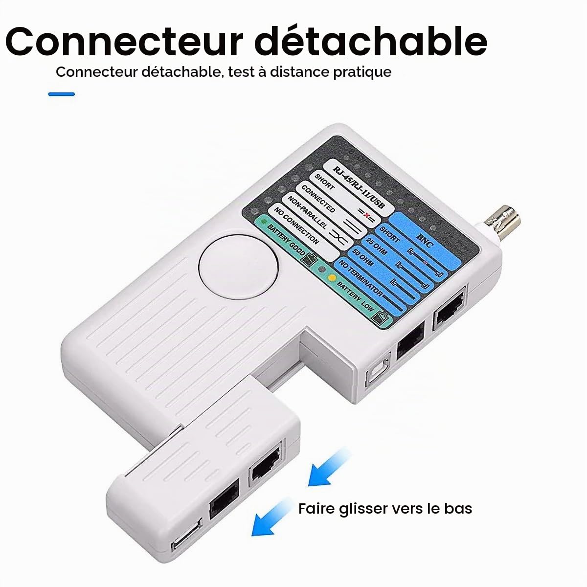Testeur de câble réseau multifonction 4 en 1, testeur de fil Cat5 Cat6 de câble LAN RJ45/RJ11/USB/BNC, Testeur de câble réseau - BNC, RJ45, RJ11