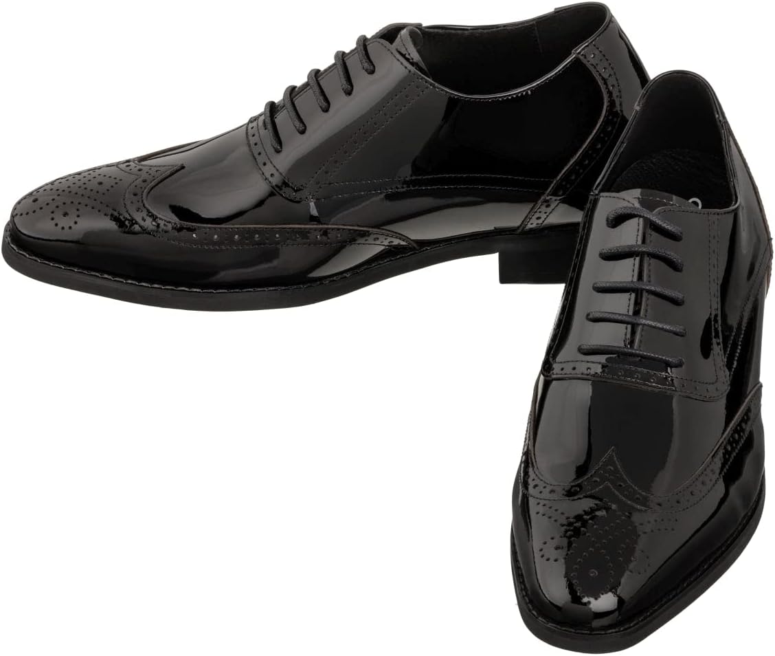 CALTO Men's Invisible Height Increasing Elevator Shoes - Black Patent Leather Lace-up Wing-tip Formal Oxfords - 3 Inches Taller - S1015 - Size 10 D(M) US - Image 4