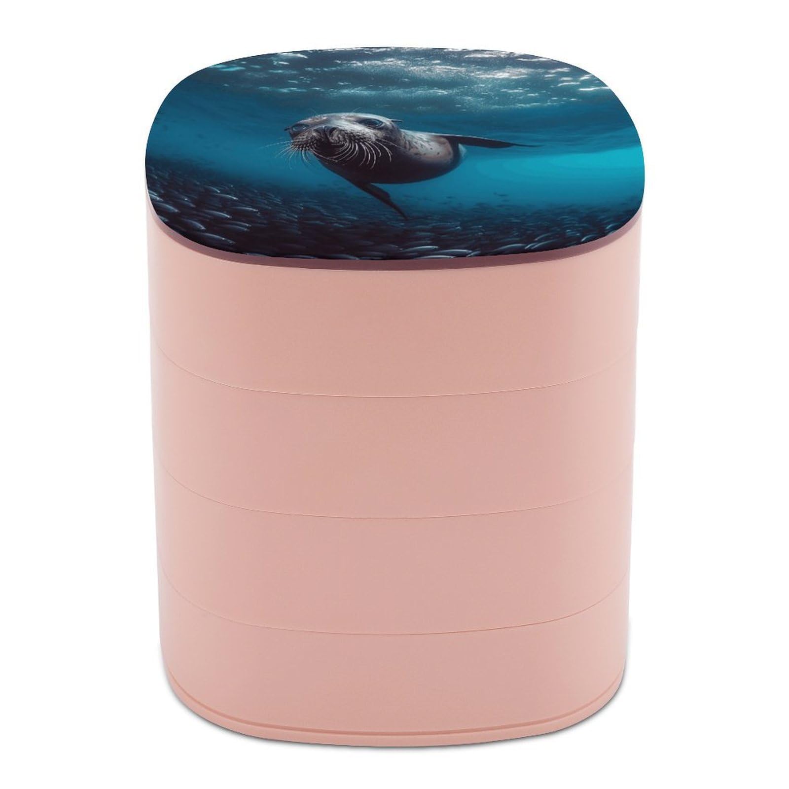 VstaDank Underwater Sea Lion Jewelry Box with Mirror 4-Layer Rotating Jewelry Tray Case Portable Jewelry Case Trinket Boxes Trinket Cases Travel Jewelry Organizer Earrings Storage Box