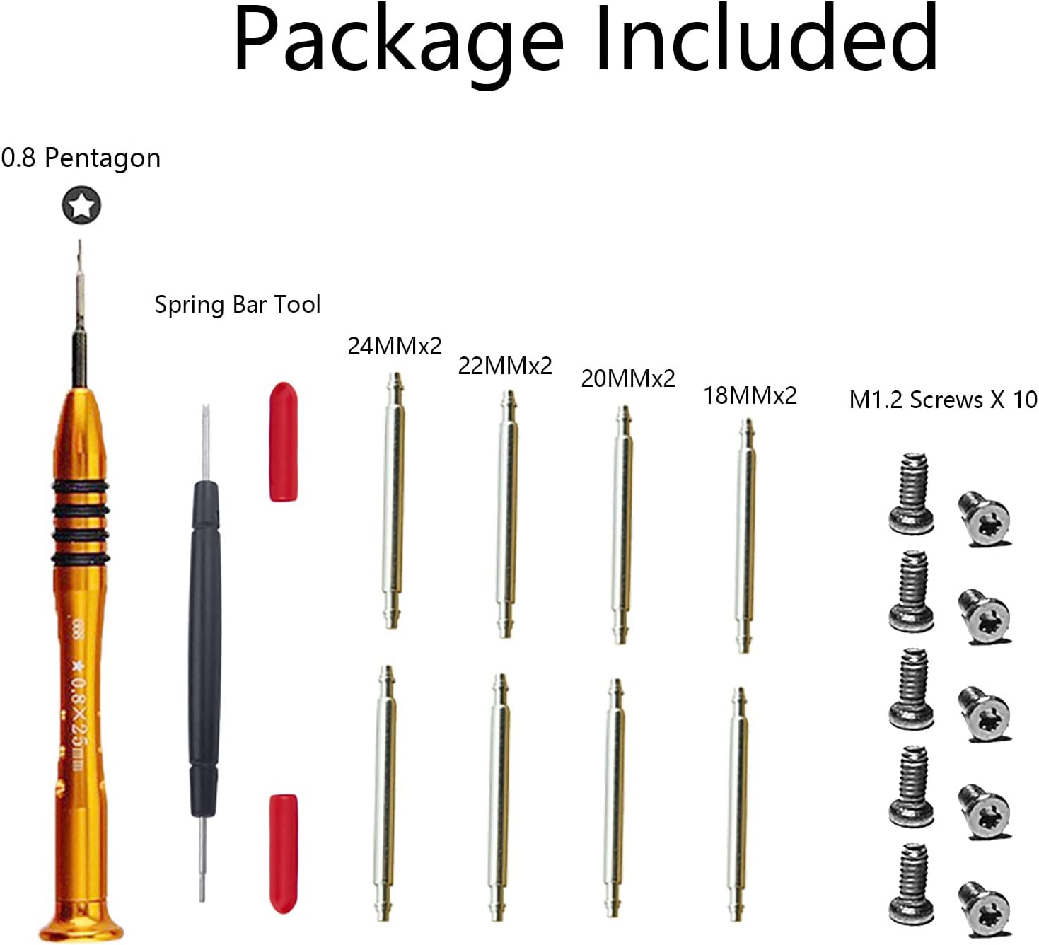 Screwdriver and Spring Bar Tool Set for iWatch Band Connector, Pentalobe P5 5 Star Screw Driver Repair Kit for All the iWatch Band Adapter, with Pins and Screws