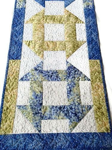 Quilted Table Runner Handmade, Quilted Table Topper, Summer Table Runner, Spring Table Runner - Extra Long Blue, Yellow, Green and White
