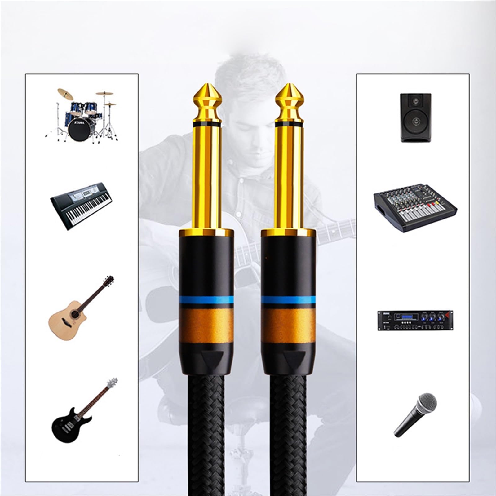 Cavo Audio per Chitarra Cavo per Altoparlante per Chitarra Elettrica Riduzione del Rumore Grande Cavo Audio per Strumenti Monofonici A Due Fili (Color : 12 Meters)