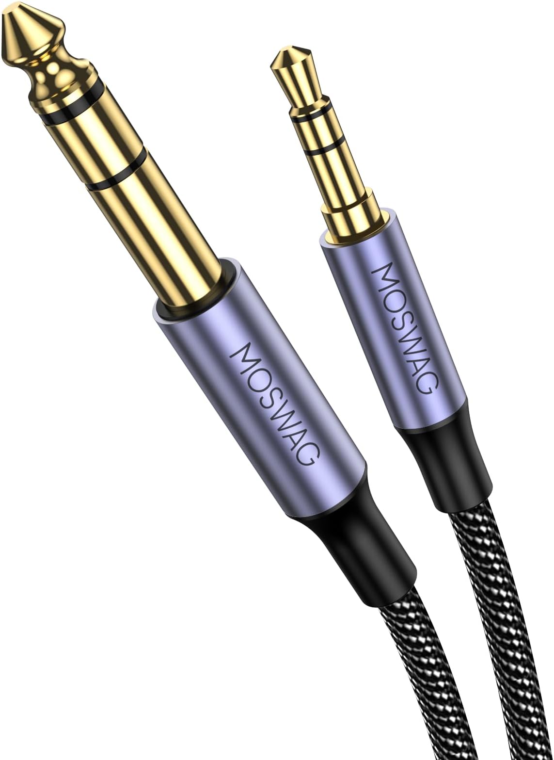MOSWAG 6.35mm Male to 3.5mm Male TRS Stereo Audio Cable, 1/4 to 1/8 inch Cable 3.28FT/1Meter, Zinc Alloy Housing,Nylon Braid Compatible with Electric Guitar, Mixing Console, Amplifier, Speakers