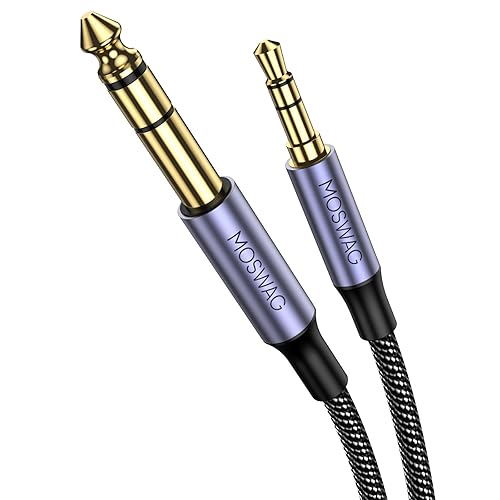 MOSWAG Cable de audio estéreo TRS macho de 0.250 in a 0.138 in macho de 3.28 pies/3.3 ft con carcasa de aleación de zinc y trenza de nailon