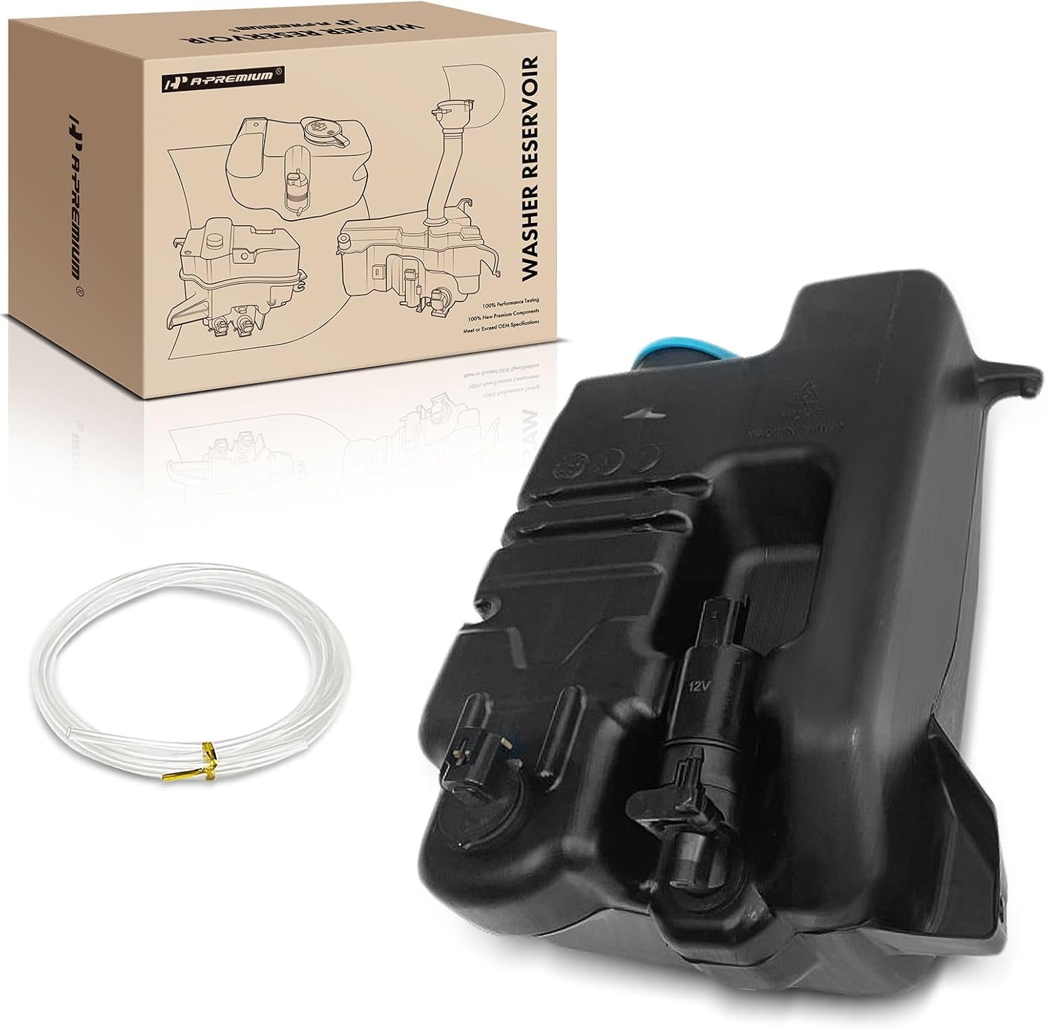 A-Premium Windshield Washer Tank Assembly Compatible with Nissan TITAN 2004-2015, with (Cap/Washer Pump/Hose/Fluid Level Sensor/Bracket)