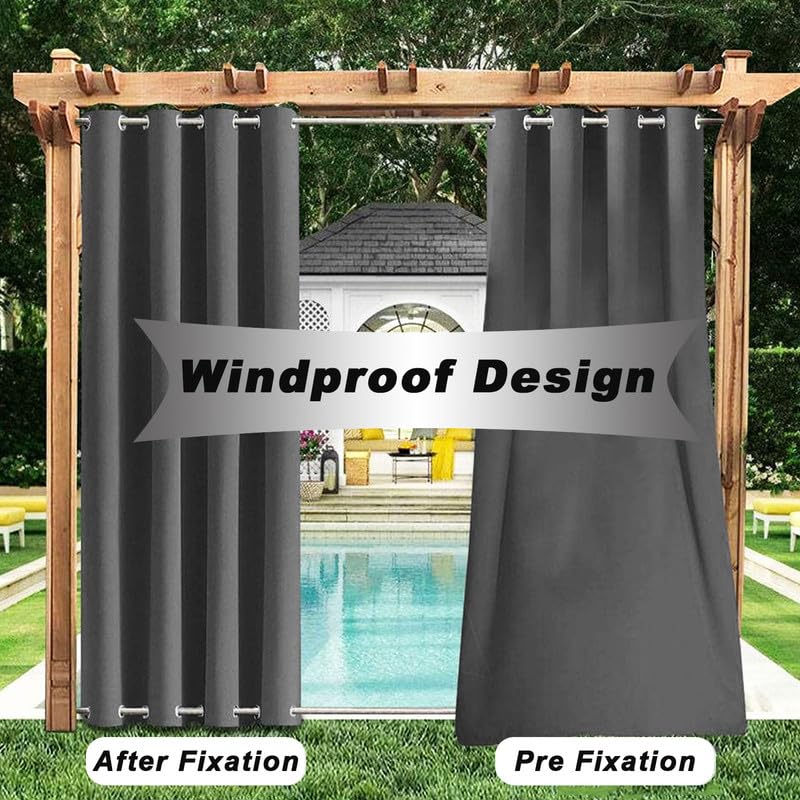 Rideau d'extérieur - Protection solaire - Résistant aux intempéries - Avec œillets en haut et en bas - Imperméable - Coupe-vent - Opaque - Pour tonnelle - Gris foncé - 264 x 213 cm (l x H)