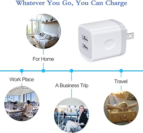 Miniatura 7 de Cargador de pared USB, bloque de carga, paquete de 2 unidades de 2.1A5 V, enchufe de pared USB de doble puerto, adaptador de caja de carga para