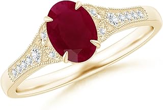 Angara Natural Aeon Vintage Inspired Oval Ruby Solitaire Engagement Ring with Milgrain in 14K Solid Gold for Women | July ...