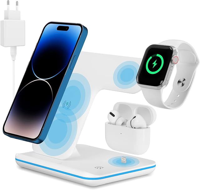 3 in 1 Charging Station for Apple Devices,Wireless Charger Docking Station for iPhone 14/13/12/11 Pro/Pro Max/XS/XR/X/8 and Apple Watch 8/7/6/5/4/3/2/SE,AirPods Pro/3/Pro2/2/1, Qi-Phones