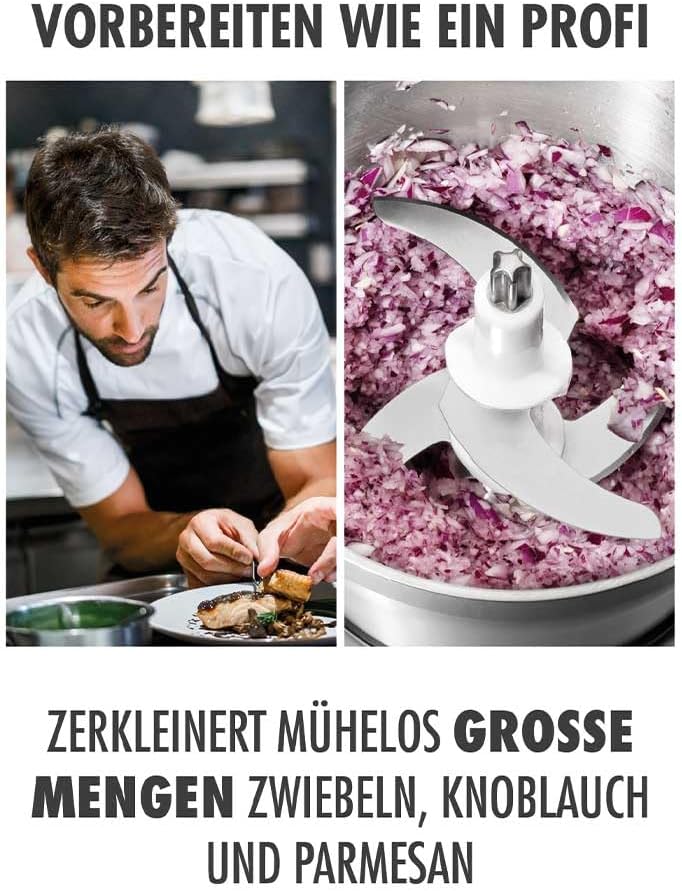 Chopped onions and garlic in GASTROBACK #40966 Chopper