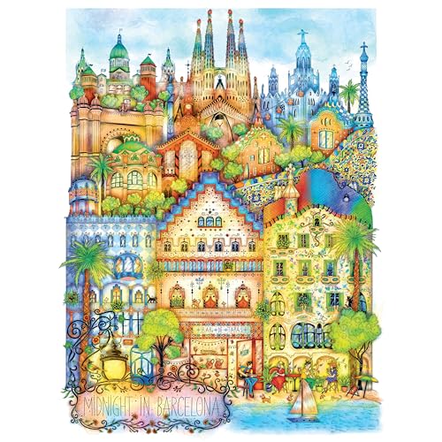 Puzzle Reto Hard & Challenging 1000 piezas para adultos – Barcelona de noche por Madalina Tantareanu – Incluye Sagrada Familia, Park Güell, Casa Batlló – Dificultad Alta 27x20 miniatura 1