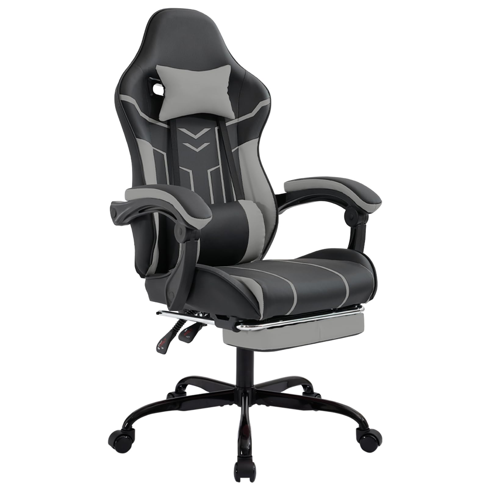 Gaming Chair with Headrest and Lumbar Support, High Back Computer Office Desk Chair with Footrest, 360° Swivel Height Adjustable Recliner Game Chair (Gray Black)