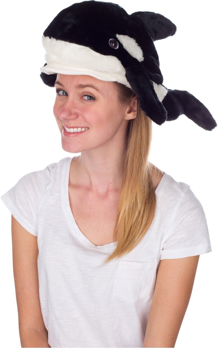 Rittle Furry Orca Whale Sea Animal Hat, Realistic Plush Costume Headwear - One Size