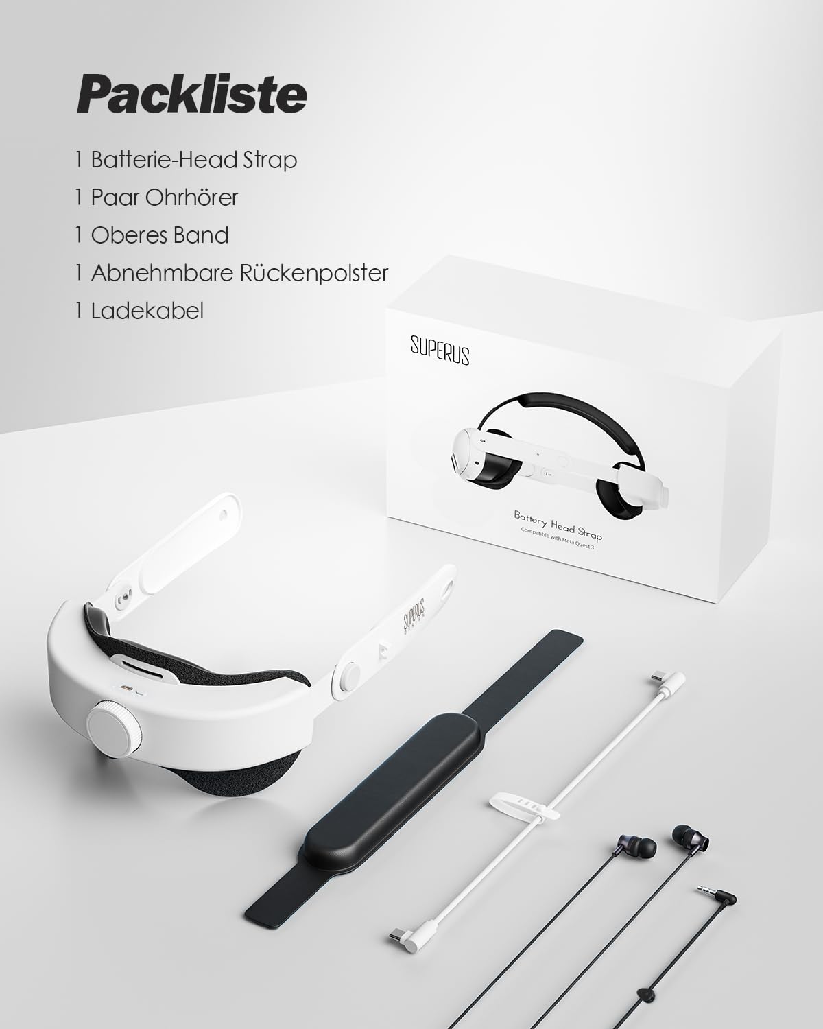 SUPERUS Elite Strap mit Akku für Meta Quest 3S/Quest 3 - Battery Head Strap mit Kopfhörern für Quest 3S/Quest 3 Zubehör - Spielzeit verlängern & Kopfdruck reduzieren