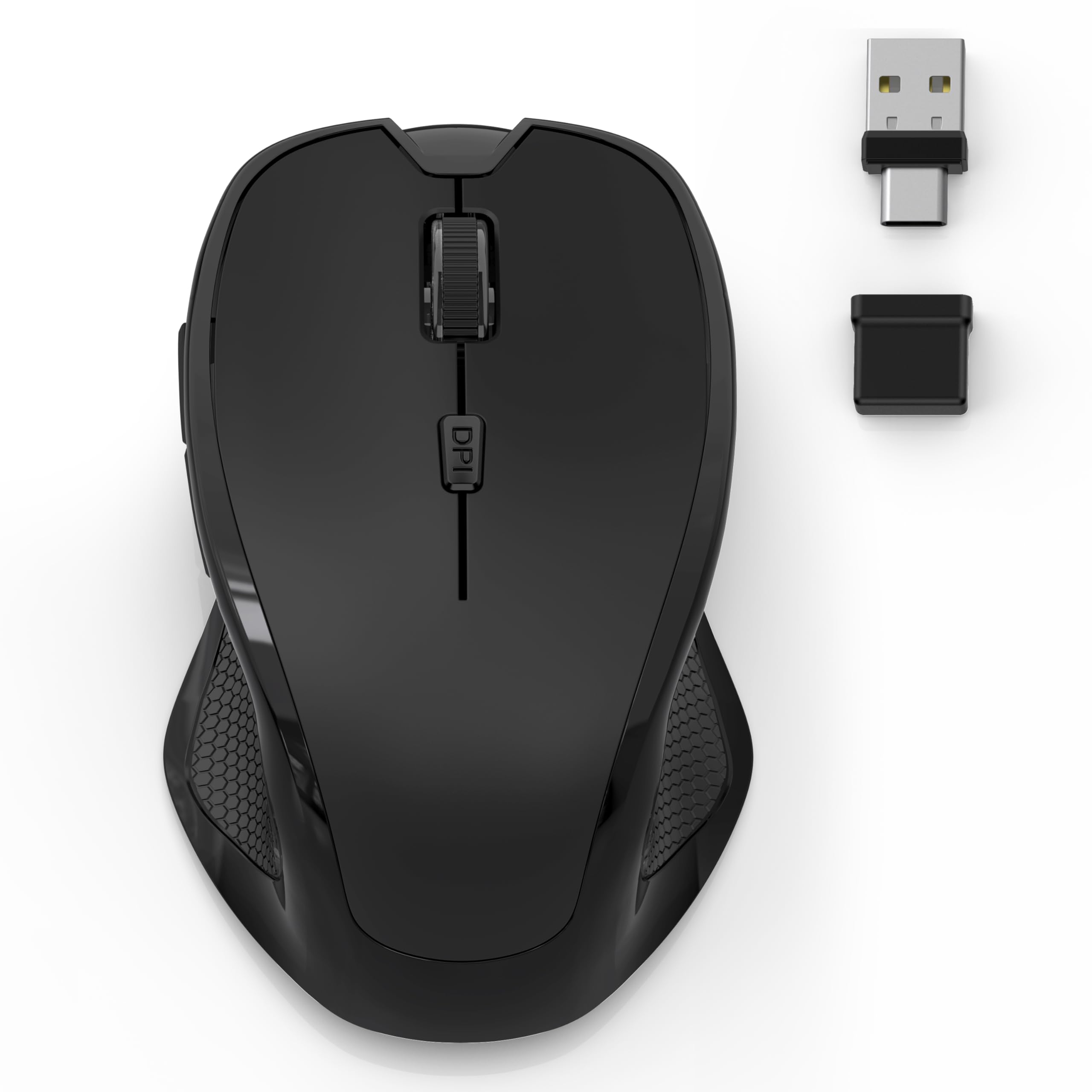 Azmall Bluetooth Wireless Computer Mouse, 2.4G Rechargeable Small Ergonomic Optical Mouse Jiggler for Office/Home with Forward/Back Buttons & USB-C/USB-A for Laptop, Desktop, PC, Mac, MacBook - Black