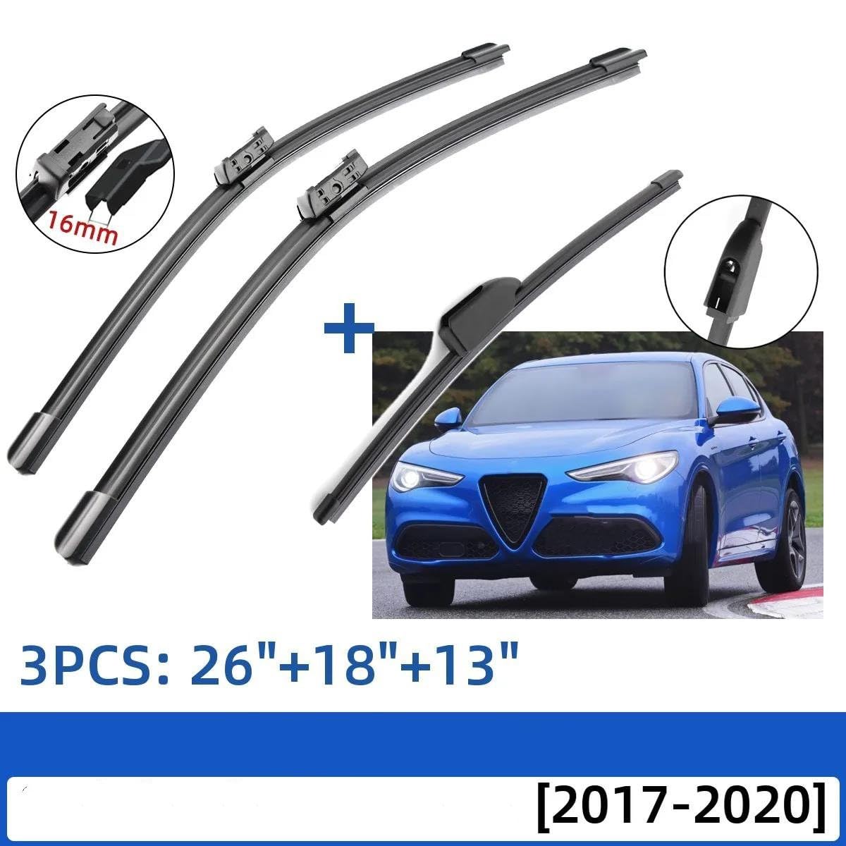 Spazzole Tergicristallo Per Alfa Romeo Per Stelvio Per Tipo 949 SUV 2017-2019 2020 26 "+ 18" + 13 "Anteriore Spazzole Tergicristallo Posteriori Parabrezza Parabrezza Finestra Tergicristallo Auto