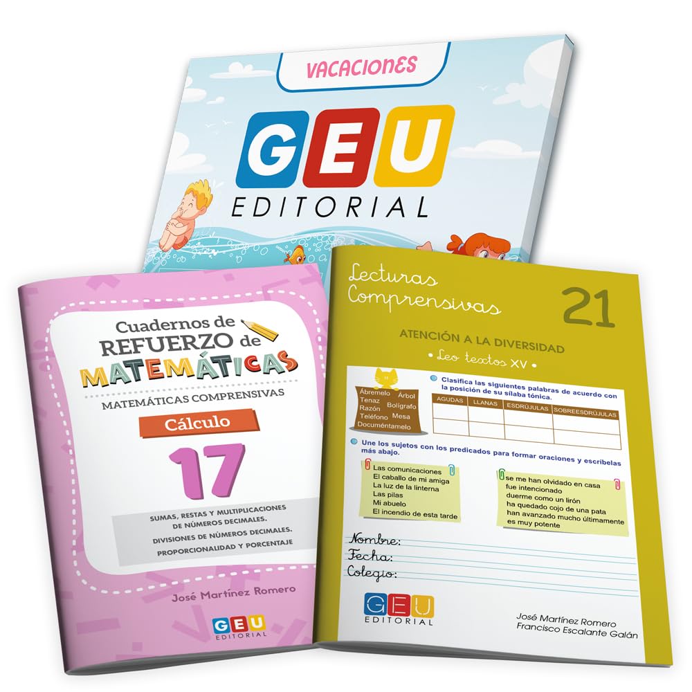 LIBRO VACACIONES 6 PRIMARIA | Cuaderno Verano 6 Primaria | Prepara la ESO | Repaso Matemáticas 6 Primaria y Comprension Lectora 6 Primaria | Lecturas ... 21 + Cuaderno 17 Matematicas (VACACIONES GEU)