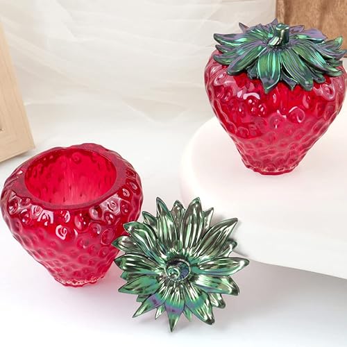 Miniatura 8 de Zayookey Moldes de resina para tarro de fresa, tarros de almacenamiento, molde de silicona 3D de resina epoxi para baratijas con tapa para