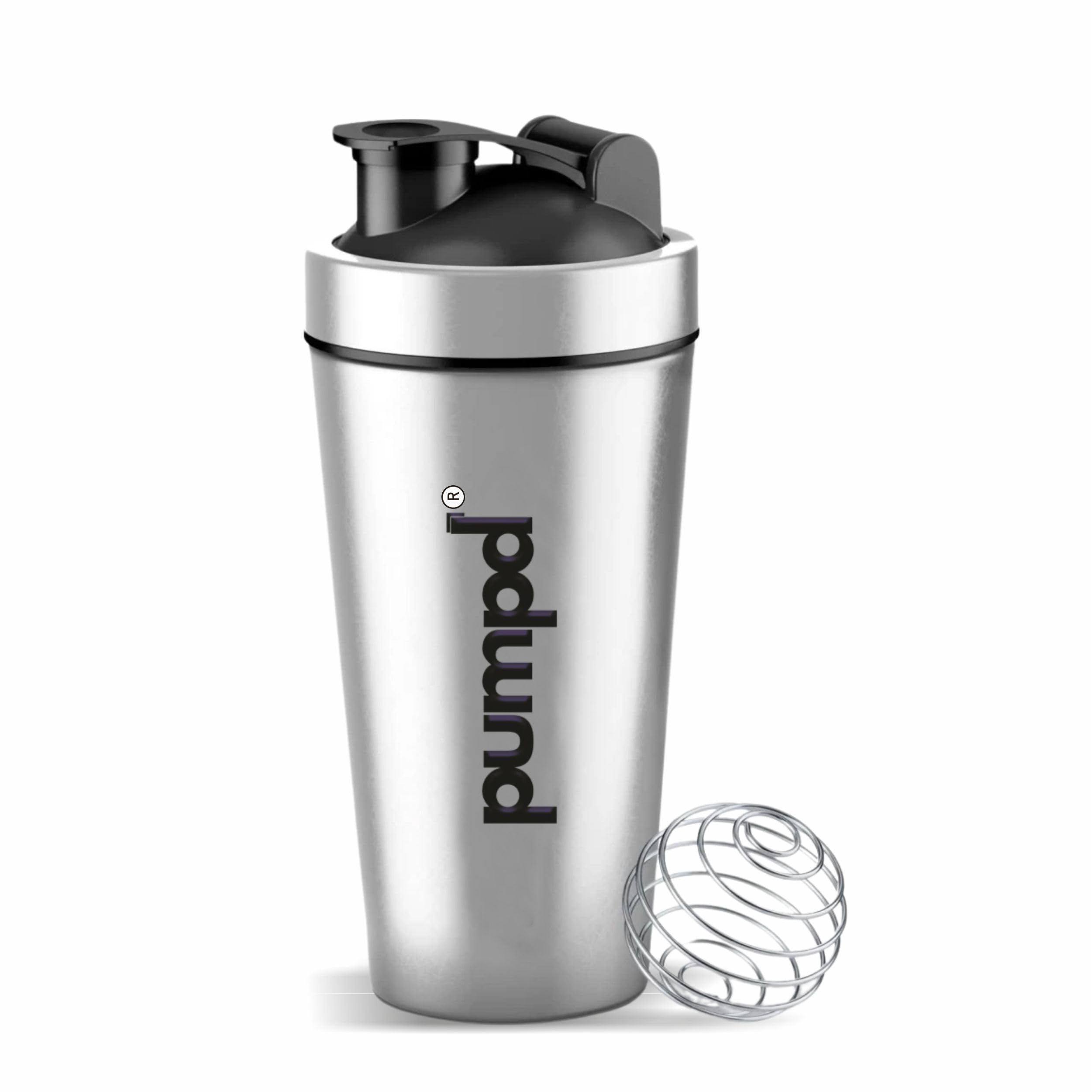 Pumpd Stainless Steel Protein Shaker Bottle | Durable, Leak-Proof & Odor-Resistant | Perfect for Gym, Travel, & Daily Hydration | Unique Wire Blending Ball | Ideal for Protein Shakes | 750ml (Silver)