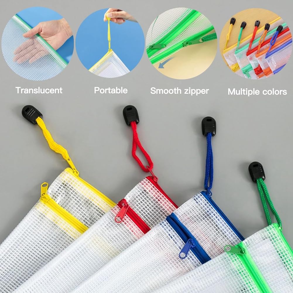Borse con zip a rete 10 pezzi set di sacchetti con cerniera a doppio strato in rete for giocattoli, kit for blocchi di costruzione puzzle, sacchetti con cerniera A4 for l'organizzazione