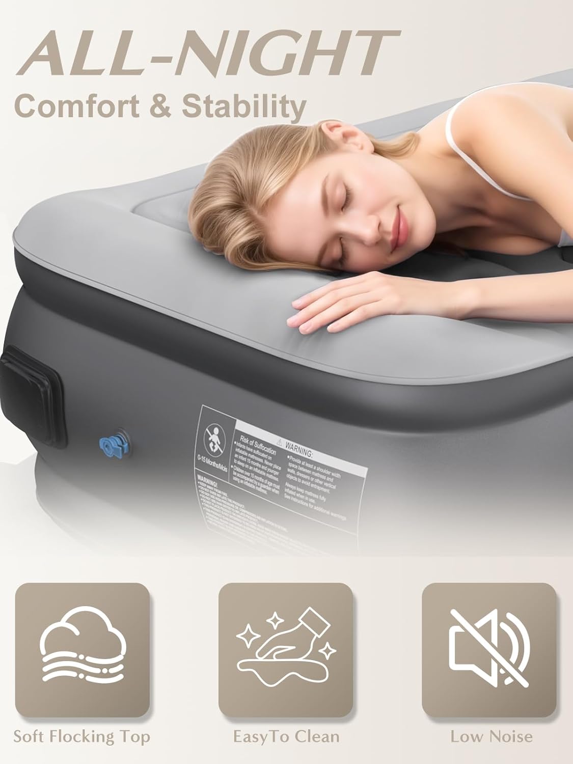 Twin Air Mattress with Built in Pump, 18" Upgraded One-Touch Inflatable Airbed for Home, Camping Guests, Portable Blow Up Mattress, 440lbs Capacity