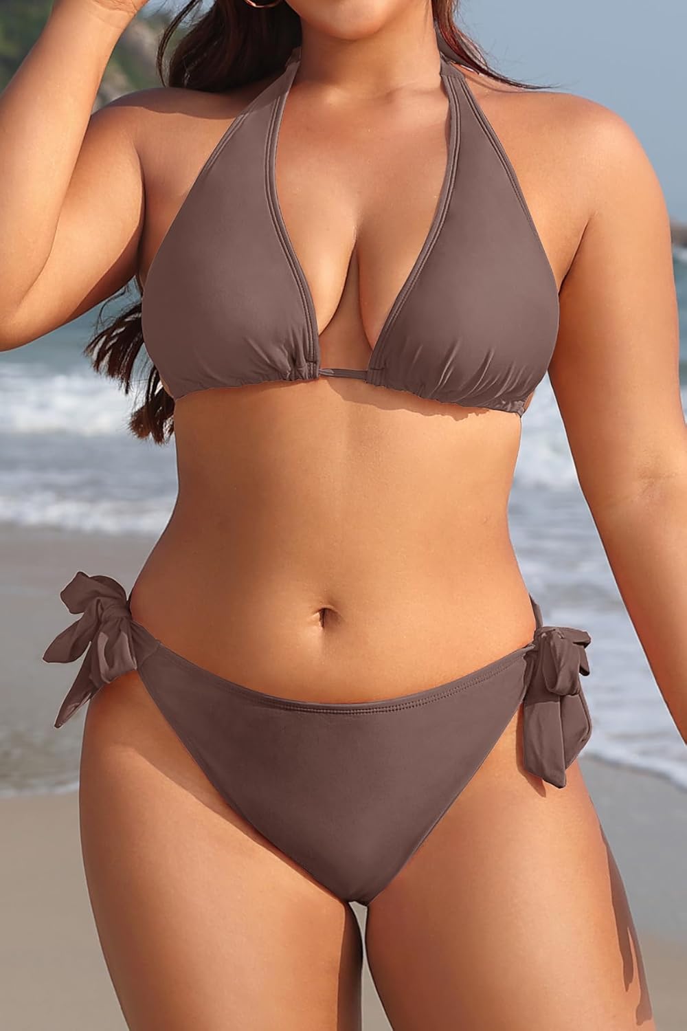 Tempt Me Women Plus Size Triangle Bikini Halter Two Piece Swimsuit Sexy Tie Side Bathing Suits
