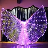 Ragyzity LED Isis Wings Glow Light Up Belly Dance Costumes with Sticks, Led Butterfly Wings,Led Glow Angel Wings, Ideal for Carnival,Stage,Halloween Christmas Party (Adult Purple)