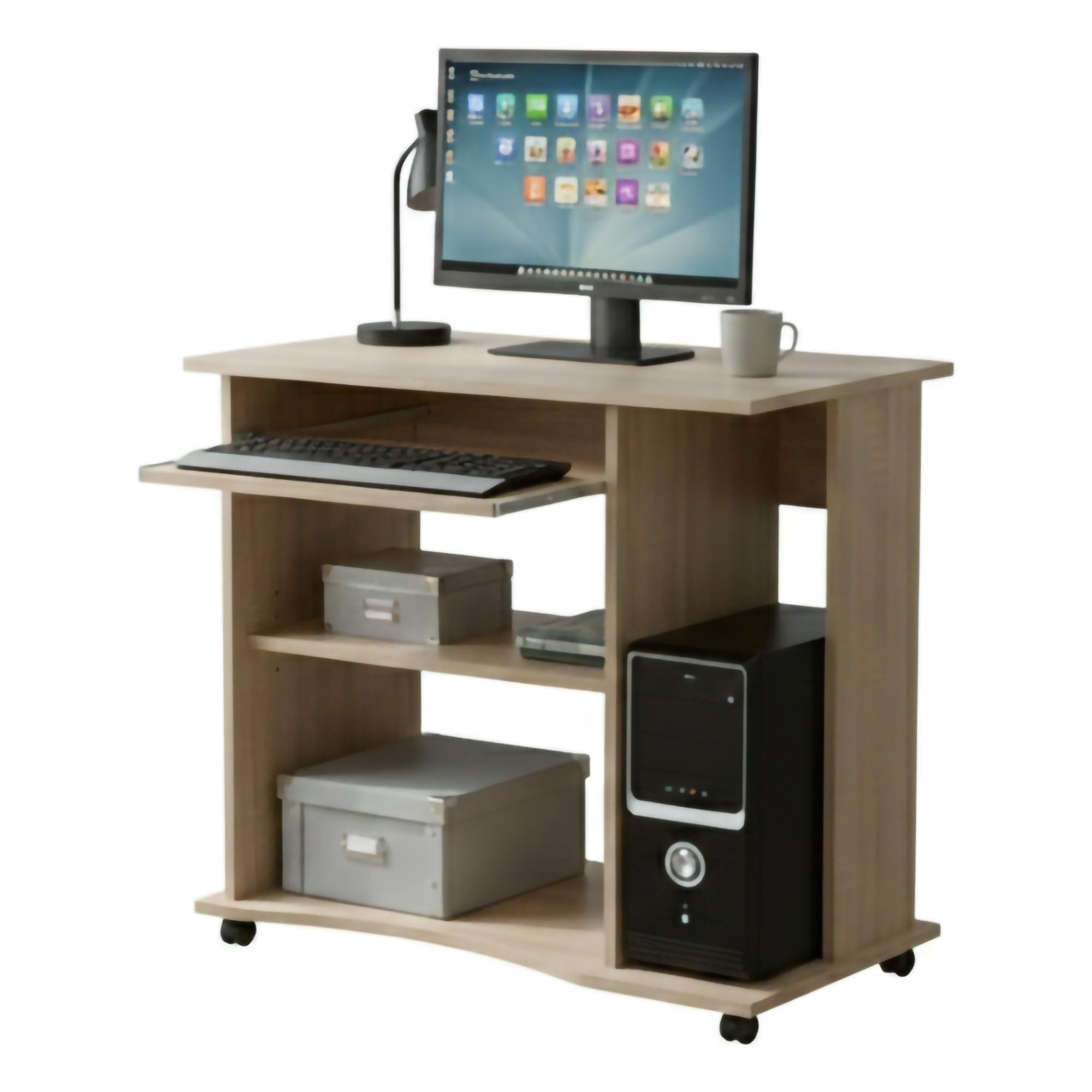 Inter Link – Schreibtisch – Laptoptisch – Computertisch - Auf Rollen – Ausziehbare Schublade – Mini Bürotisch – Laminatbeschichtet – 80 x 50 x 75cm - Sonoma Eiche Nachbildung– Durini